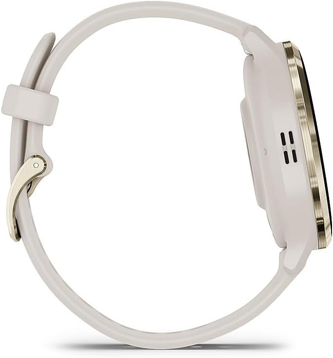 Garmin 010-02785-04 Venu 3S Health Fitness GPS Smartwatch Gold Steel Bezel with Ivory Case (41mm) | Official USA Partner Model | Bundle with Towel, Deco Essentials Commuter Front, Rear Safety Light