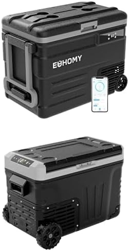 EUHOMY 12 Volt Car Refrigerators, 59 Quart and 37 Quart Electric Coolers with Wheels, 12V/24V DC & 110-240V AC Portable Freezers 0°F-68°F for Camping, Trip, Truck, Boating