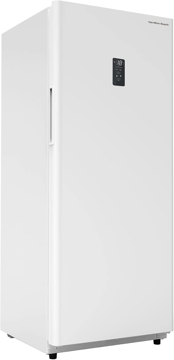 Hamilton Beach HZ4941 14 cu ft Upright Convertible Fridge/Freezer-Frost Free-Reversible Door-Removable Glass Shelves-LED Interior Light, White