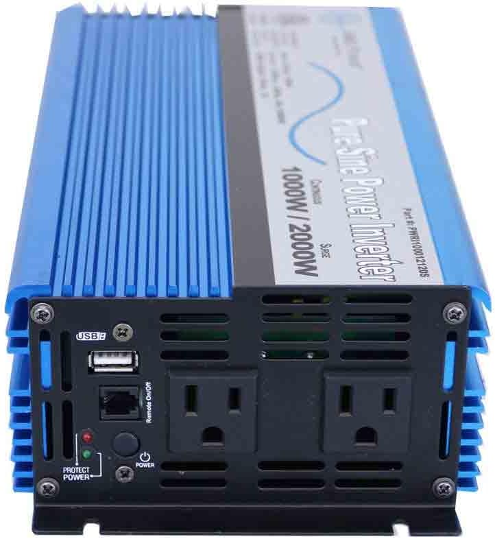 AIMS Power 1000 Watt, 2000 Watt Peak, Pure Sine DC to AC Power Inverter, USB Port, 2 Year Warranty, Optional Remote, Listed to UL 458