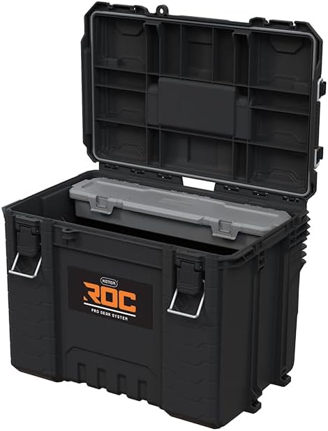 Keter ROC Pro Gear Heavy Duty XL Toolbox, 25 Year Warranty, Modular, Stackable, Lightweight, Durable, IP65 Water Resistant, Black
