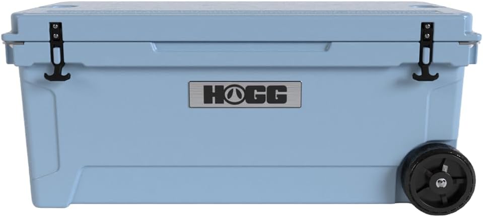 Ice Cooler with Wheels and Handle, Wheeled Cooler, Insulated Ice Chest with Wheels and Handle for Fishing and Camping with Dry Storage, Bottle Openers, and Cupholders