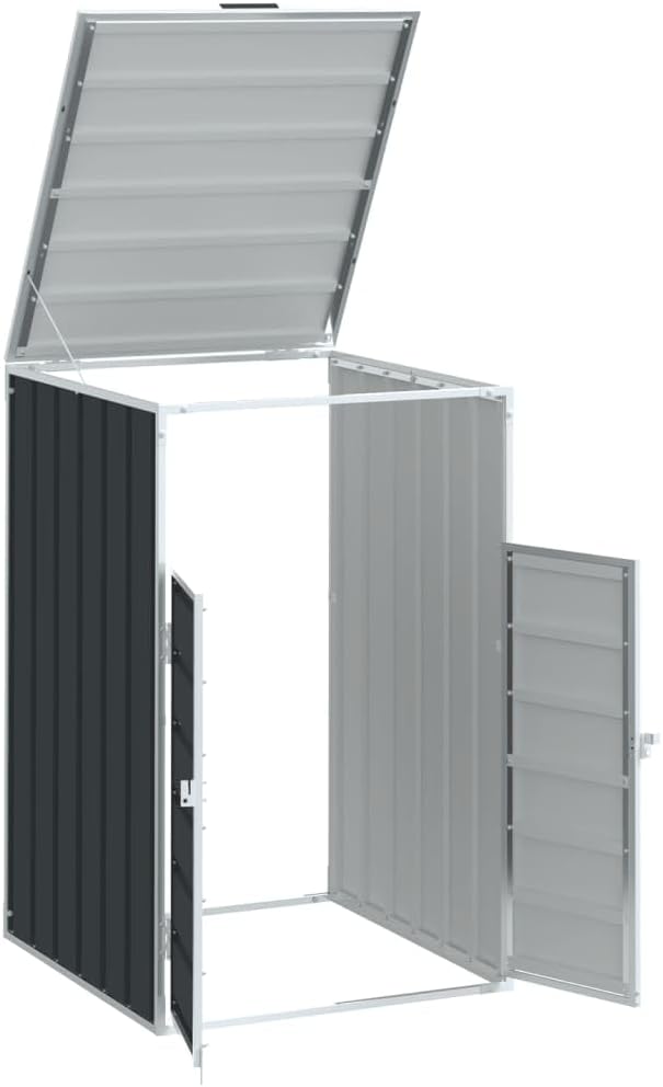 Outdoor Steel Garbage Bin Storage Shed for 1 Trash Can, Weather-Resistant Metal Trash Can Storage Shed with Lid Chain and Latch, Good Ventilation, Anthracite, Single Bin,-793