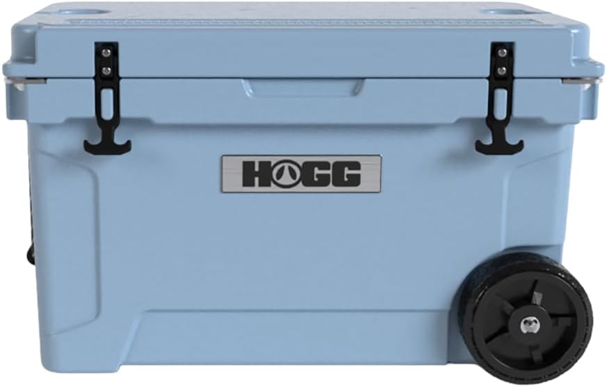 Ice Cooler with Wheels and Handle, Wheeled Cooler, Insulated Ice Chest with Wheels and Handle for Fishing and Camping with Dry Storage, Bottle Openers, and Cupholders