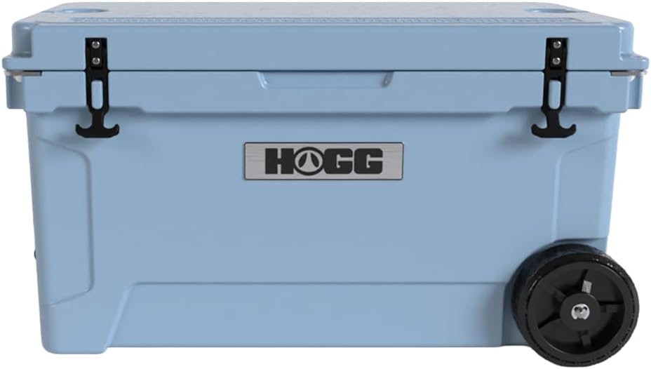 Ice Cooler with Wheels and Handle, Wheeled Cooler, Insulated Ice Chest with Wheels and Handle for Fishing and Camping with Dry Storage, Bottle Openers, and Cupholders