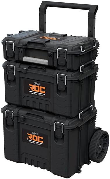 Keter ROC Pro Gear Heavy Duty XL Toolbox, 25 Year Warranty, Modular, Stackable, Lightweight, Durable, IP65 Water Resistant, Black