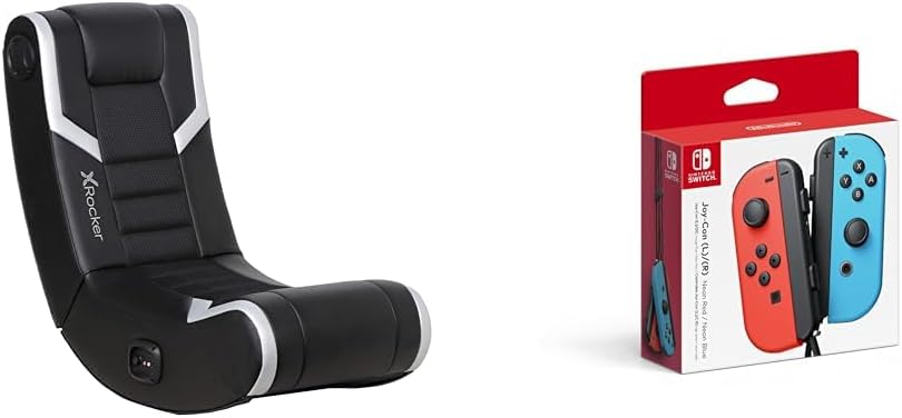 X Rocker Eclipse Video Gaming Floor Chair, Headrest Mounted Speakers, 2.0 Bluetooth, Wireless, 5110301, 31' x 27.5' x 16.5', Amazon Exclusive & Nintendo Joy-Con (L/R) - Neon Red/Neon Blue