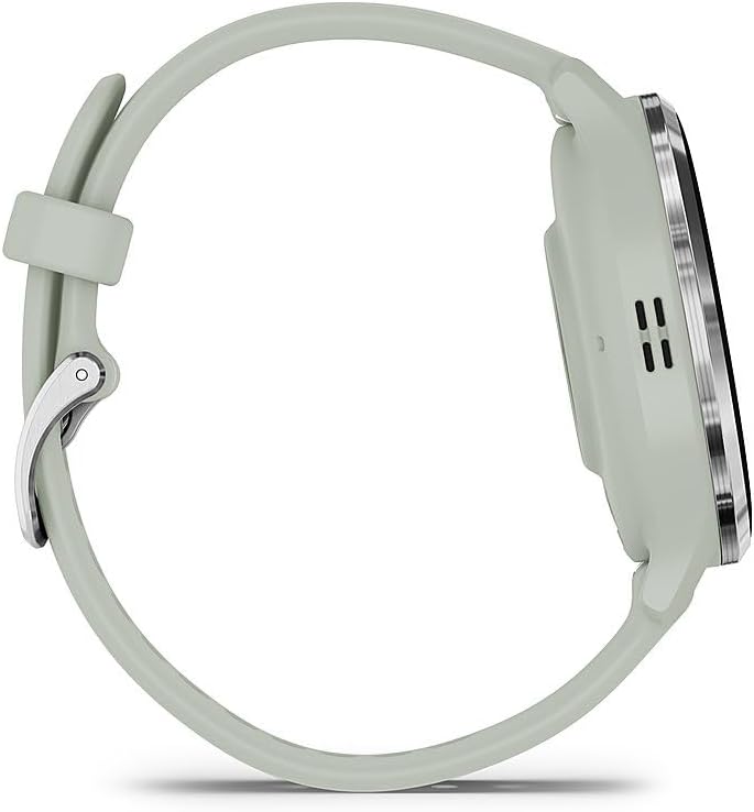 Garmin 010-02785-01 Venu 3S Health Fitness GPS Smartwatch Steel Bezel with Sage Gray Case (41mm) | Official USA Partner Model | Bundle with Towel, Deco Essentials Commuter Front, Rear Safety Light