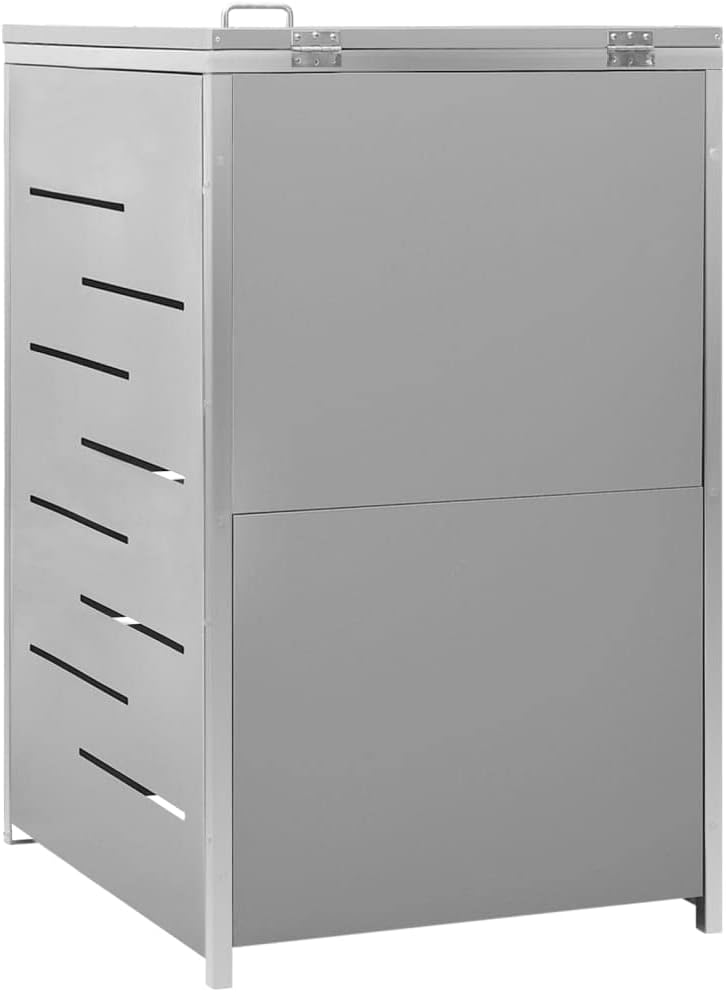 Single Wheelie Bin Shed, Stainless Steel Outdoor Trash Can Storage Garbage Bin Storage Shed, 27.2'x30.5'x44.3' Stainless Steel,-600