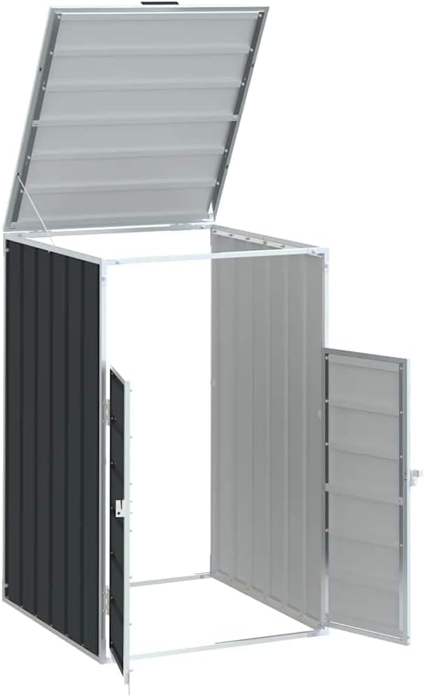 vidaXL Anthracite Wheelie Bin Storage Single Steel Outdoor Holder -, Expandable Design 28.3'x31.9'x45.3'