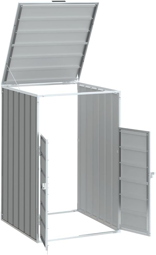 Steel Wheelie Bin Storage for Single Bin, Outdoor Storage Shed for Garbage Can, Outdoor Trash Can Storage Shed, Gray 28.3'x31.9'x45.3' Steel,-630