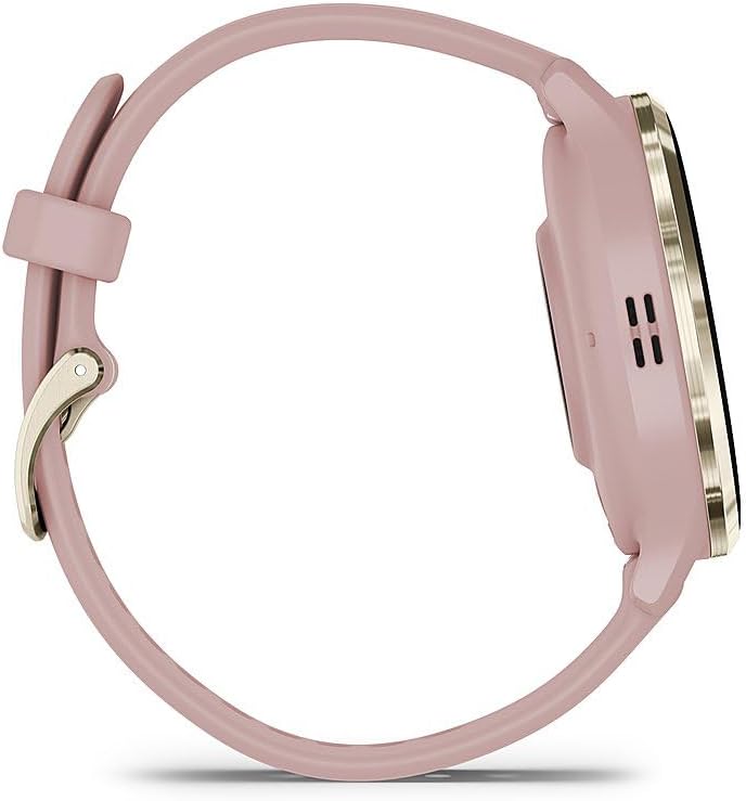 Garmin 010-02785-03 Venu 3S Health Fitness GPS Smartwatch Gold Steel Bezel w/Dust Rose Case (41mm) | Official USA Partner Model | Bundle with Towel, Deco Essentials Commuter Front, Rear Safety Light
