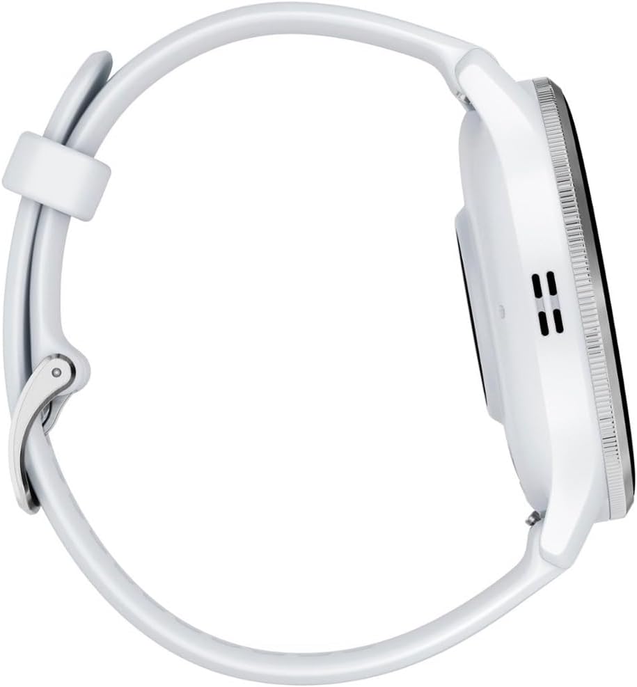 Garmin 010-02784-00 Venu 3 Health Fitness GPS Smartwatch Silver Steel Bezel Whitestone Case (45mm) | Official USA Partner Model | Bundle with Towel, Deco Essentials Commuter Front, Rear Safety Light