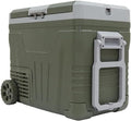 Portable 12V Refrigerator,48QT (45L) Electric Cooler with 12/24V DC and 110-240V AC,-4℉~68℉,Dual Zone Car Refrigerator with Off-Road Wheels,LED Lights and Bottle Opener for Camping,Travel (Large)