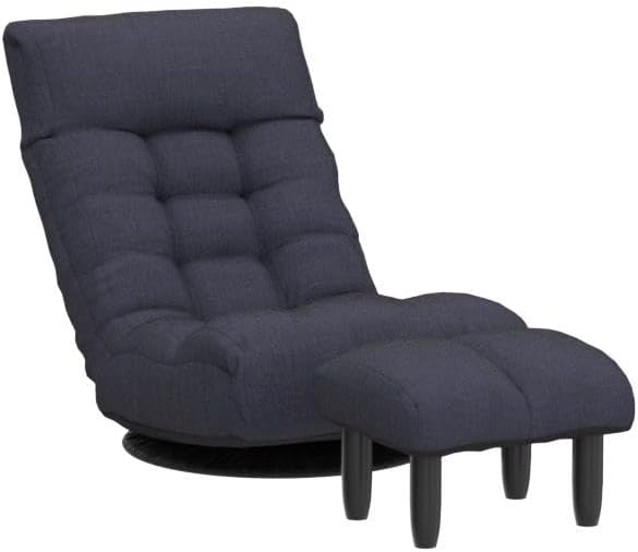 Yoglad Japanese Style Chaise Lounge Sofa Chair Floor Gaming Chair Lazy Sofa for Reading Game Meditating, 3 Adjustable Positions with Comfortable Backrest,Navy Blue (Navy Blue+Ottoman)