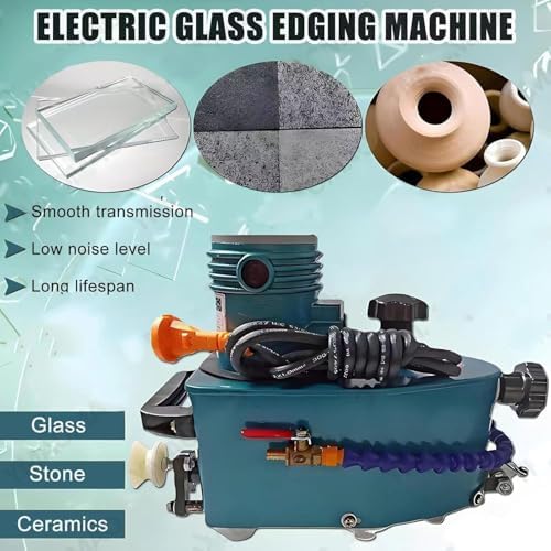 Glass Edging Machine, 800W Electric Portable Glass Edger for Straight & Round Bevel Edge with 8 Diamond Wheels & 2 Polishing Wheels