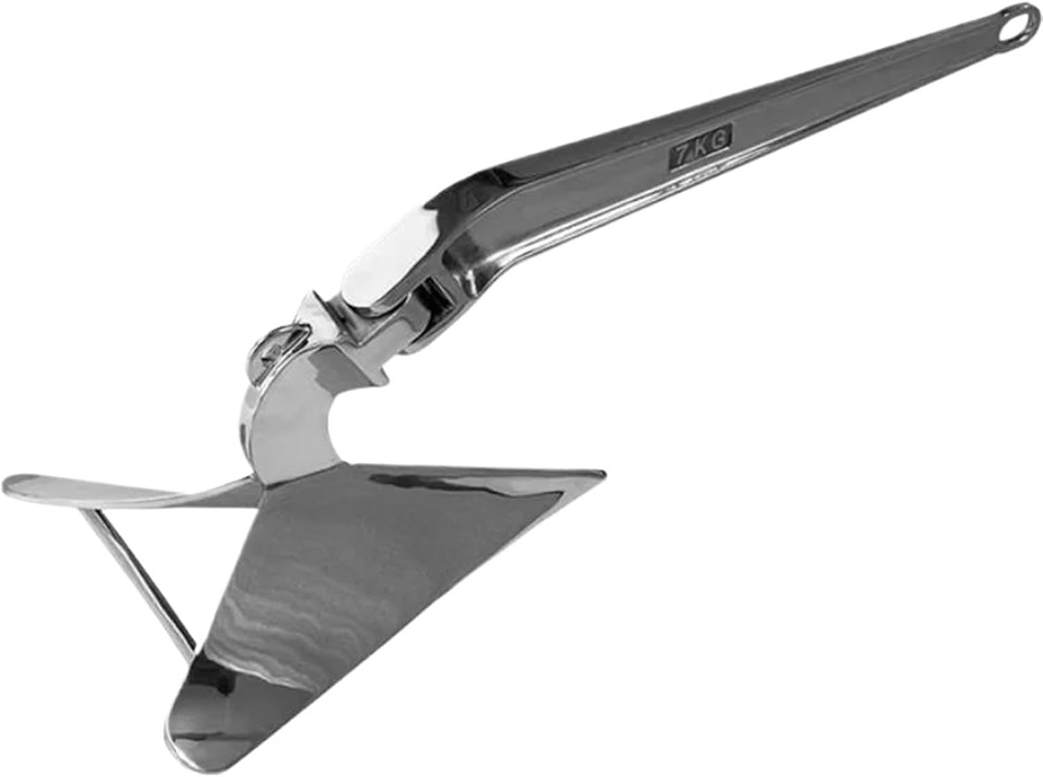 Folding Anchor, Customized Marine Boat Hardware 316 Stainless Steel Swivel Anchor High Polished 7kg Plough,for Small Boats Canoe Paddle Boards