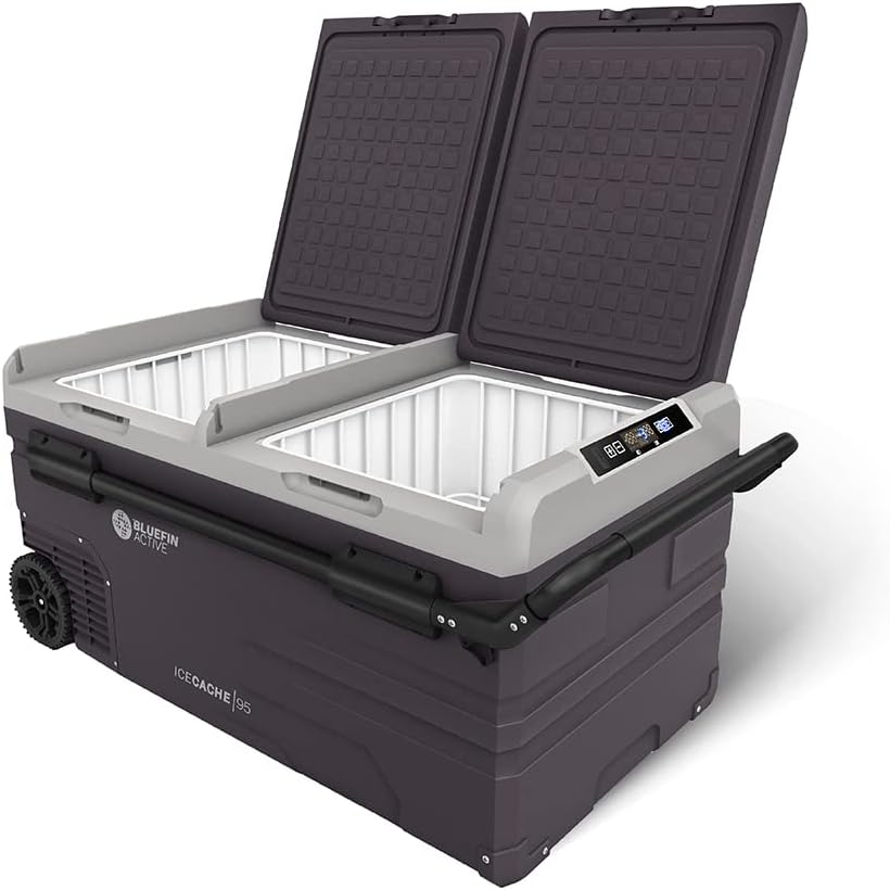 Bluefin Active Ice Cache 95L | Portable Travel Fridge | Advanced Cooling & Freezing Technology | Energy Efficient Charging | Dual Storage Compartments | Smartphone App Control | LCD | AC & DC