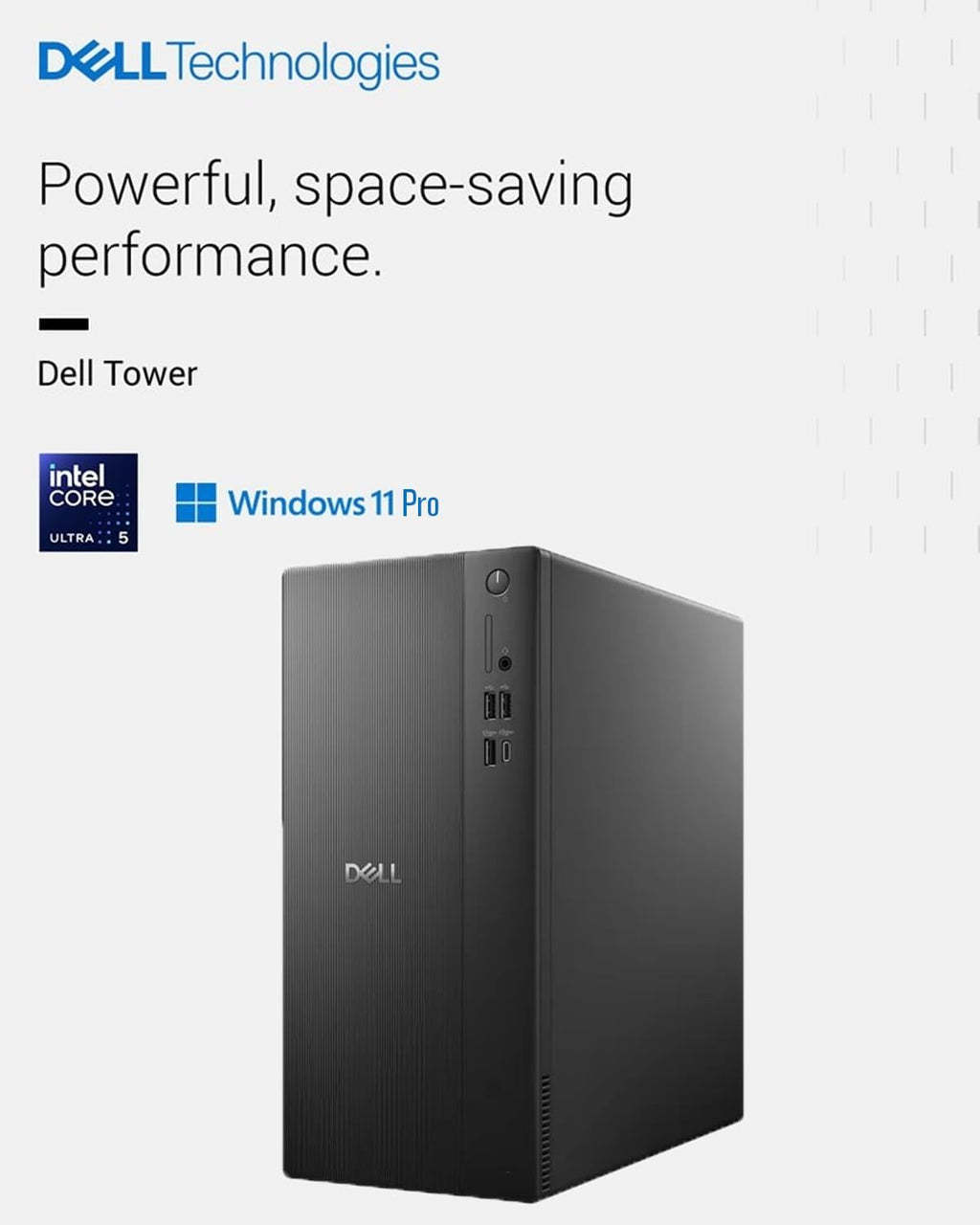 Dell Desktop Tower Computer, Intel 10-Core Ultra 5 225 (20MB Total Cache, 3.3GHz), Windows11 Pro, Wired Keyboard & Mouse, Intel UHD Graphics, Wi-Fi 6, Bluetooth 5.4 (16GB DDR5 RAM | 1TB SSD)
