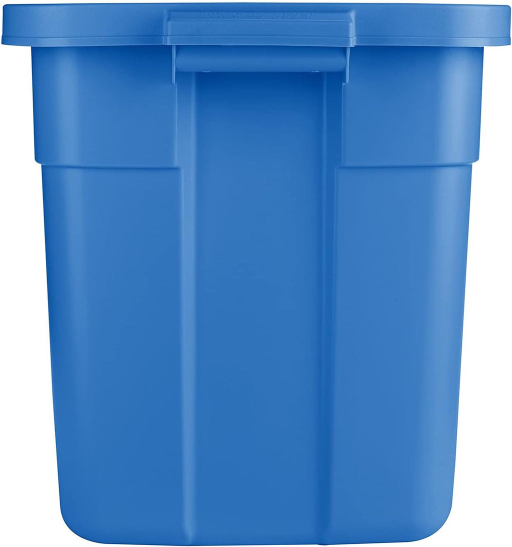 Rubbermaid Roughneck Tote 18 Gal, 6 Pack, Made in USA, Heritage Blue, Rugged Plastic Stackable Storage Bins with Lids and Handles