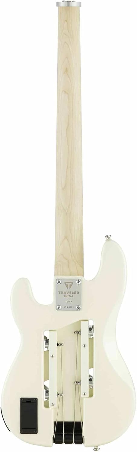 Traveler Guitar TB-4P Pearl White Bass | Travel Guitar with Aux-in | 4 String Bass Guitar with 22 Jumbo Frets | Full 32' Scale Portable Electric Bass Guitar | Headless Guitar with Custom Gig Bag