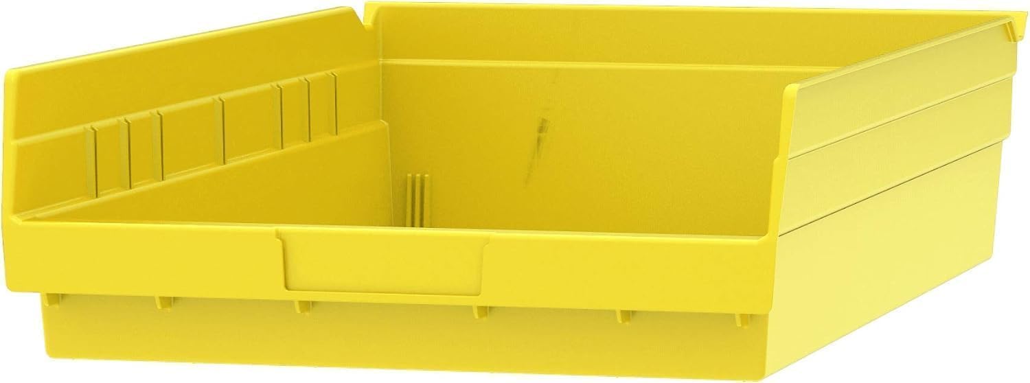 Akro-Mils 30178 Plastic Shelf Bins, Heavy Duty Storage Bins for Garage, Closet, and Drawer Organization, 18-Inch x 11-Inch x 4-Inch, Yellow, 12-Pack