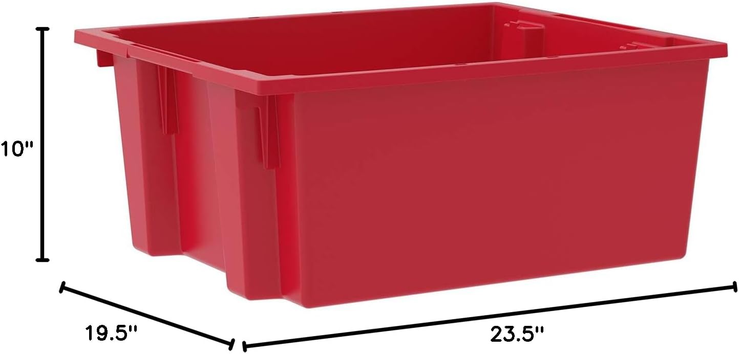 Akro-Mils 35225 Nest and Stack Plastic Storage Bins, Heavy Duty Industrial Strength Totes for Storage, Transportation and Material Handling Boxes, 23-1/2' L x 19' W x 10' H, Red, 3-Pack