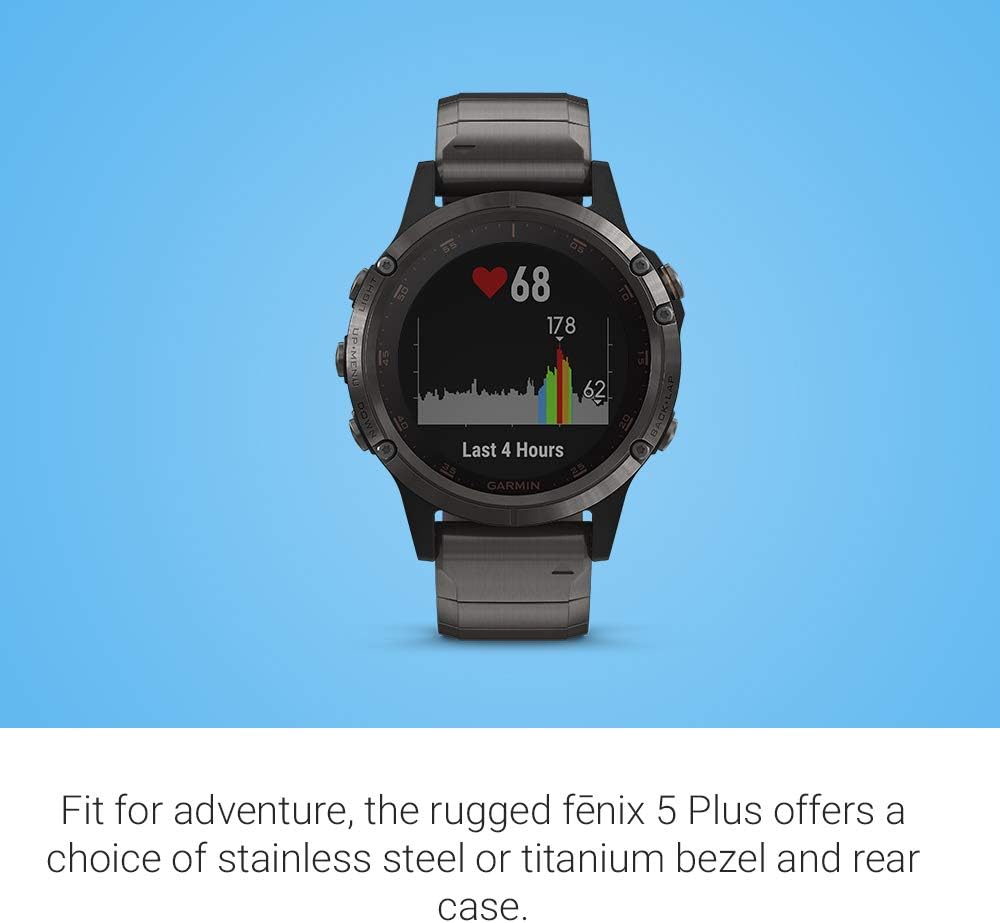 Garmin fenix 5 Plus, Premium Multisport GPS Smartwatch, Features Color Topo Maps, Heart Rate Monitoring, Music and Contactless Payment, Carbon Gray Titanium