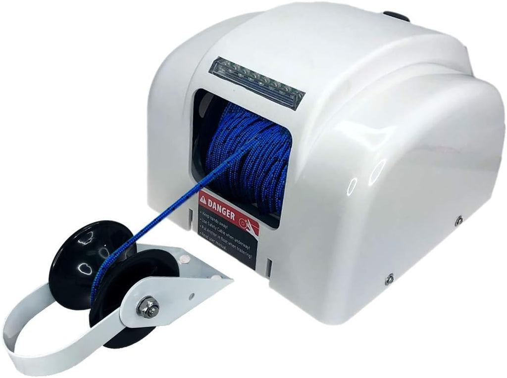 Pactrade Marine Boat Electric Anchor Winch Up to 45lb (20kg) LED Light Wireless Remote Control 12V 100ft Braided Blue Line 700lb (317.5kg) Break Strength Salt Water Power UP/Free Fall Down