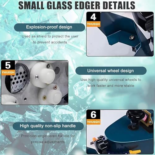 Glass Edging Machine, 800W Electric Portable Glass Edger for Straight & Round Bevel Edge with 8 Diamond Wheels & 2 Polishing Wheels