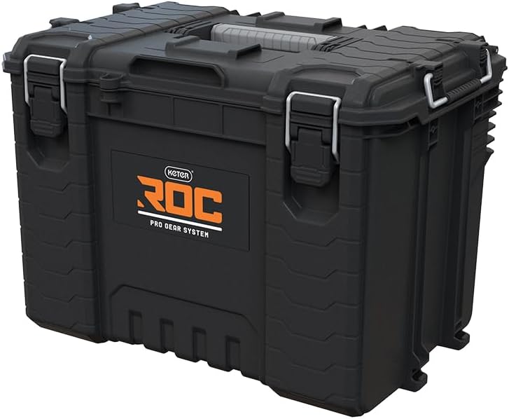 Keter ROC Pro Gear Heavy Duty XL Toolbox, 25 Year Warranty, Modular, Stackable, Lightweight, Durable, IP65 Water Resistant, Black