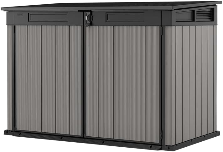 Keter Box Premier Jumbo 2020L Capacity External Dimensions (WxHxD) 190.5 x 132 x 109 cm Fits 3 x 240L or 2 x 360L Wheelie Bins Weatherproof Waterproof Multicoloured Plastic