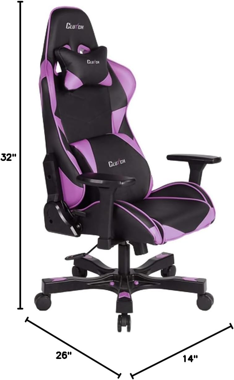 Clutch Chairz The Best Gaming Chairs - Ergonomic Gaming Chair, Video Game Chairs, Office Chair, High Chair and Lumbar Pillow for Computer Desk - Black/Purple - Crank Seriesx