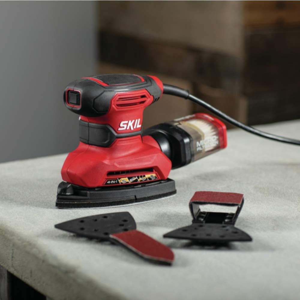 SKIL Corded Multi-Function Detail Sander with Micro-Filter Dust Box 3 Additional Attachments & 12pc Sanding Sheet- SR232301,(Pack of 4)