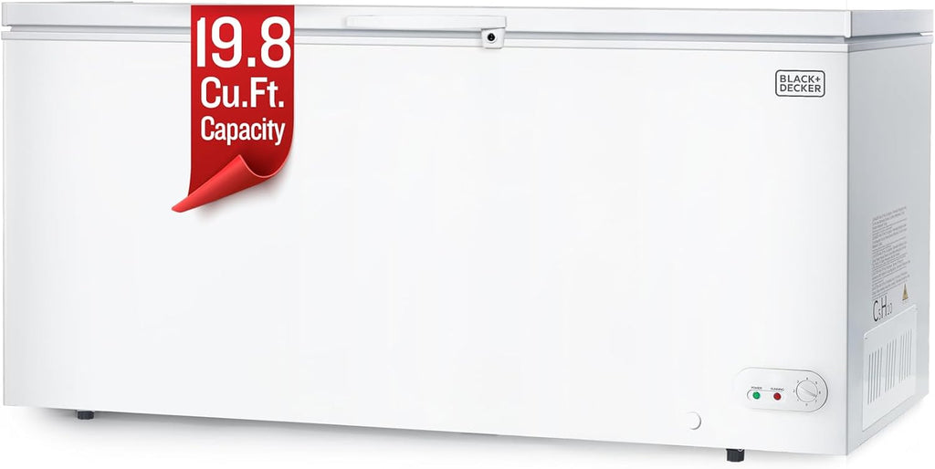 BLACK+DECKER 19.8 Cu. Ft. Chest Freezer, Deep Freezer with Top Opening, Freezer Chest with 2 Removable Storage Baskets, Mechanical Temperature Control, Manual Defrost, R600a Refrigerant,BCF1980E,White