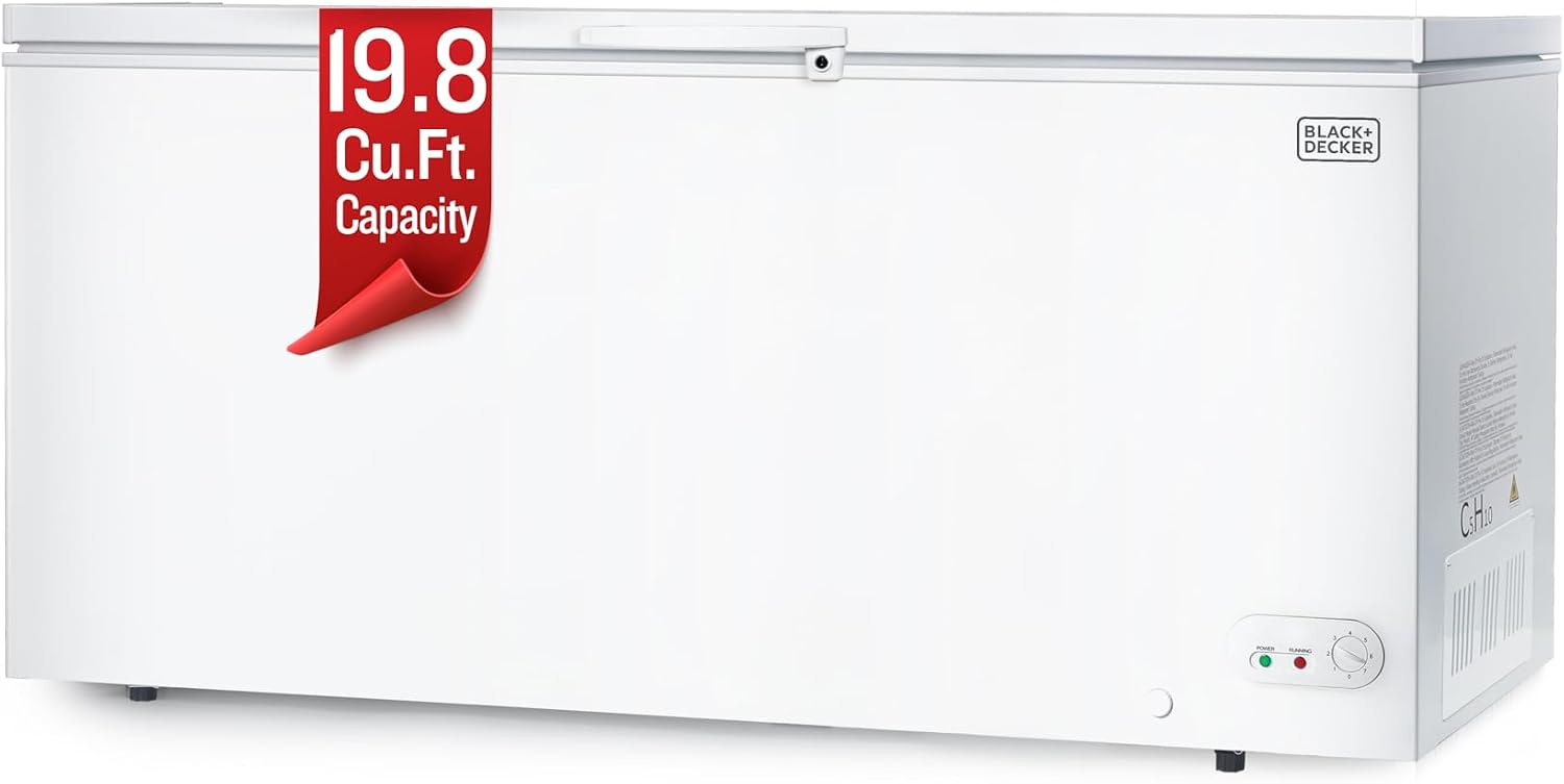 BLACK+DECKER 19.8 Cu. Ft. Chest Freezer, Deep Freezer with Top Opening, Freezer Chest with 2 Removable Storage Baskets, Mechanical Temperature Control, Manual Defrost, R600a Refrigerant,BCF1980E,White