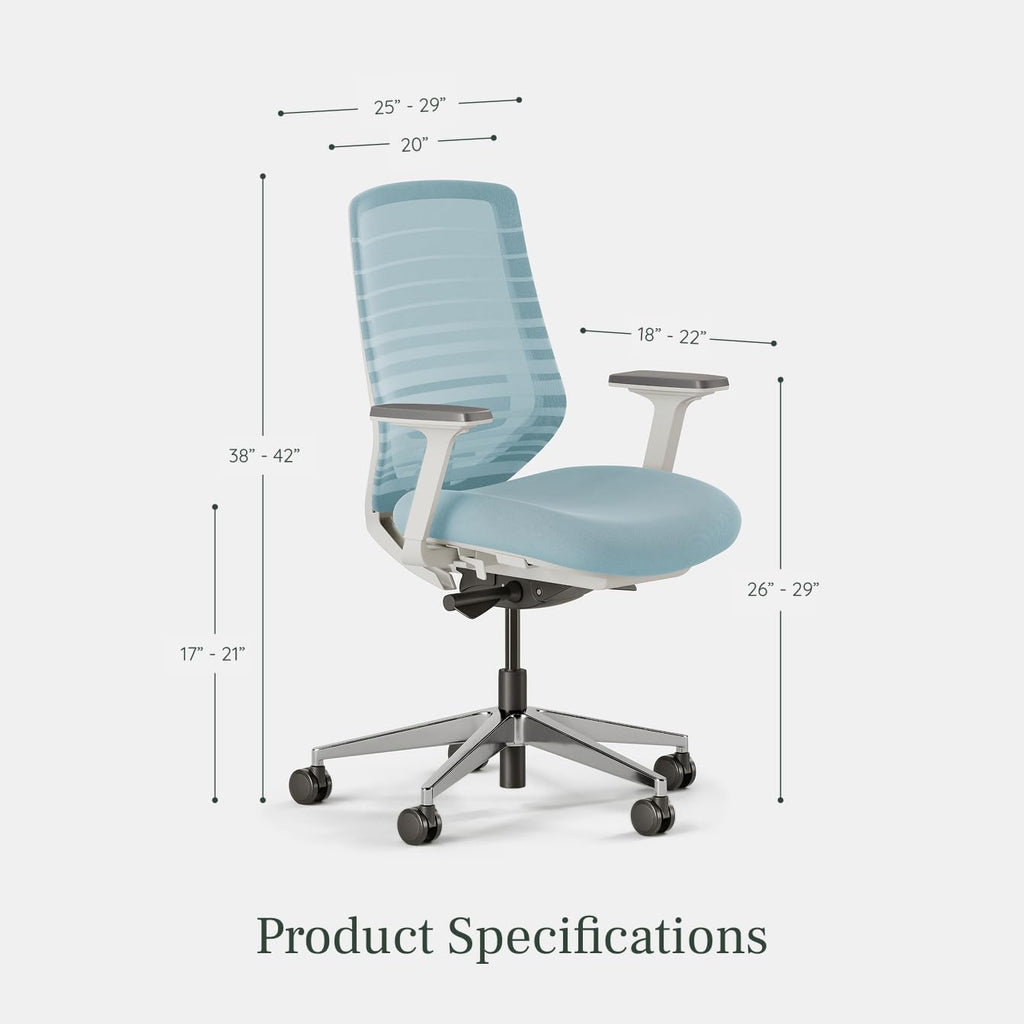 Branch Ergonomic Chair - A Versatile Desk Chair with Adjustable Lumbar Support, Breathable Mesh Backrest, and Smooth Wheels - Experience Optimal Comfort and Support - Light Blue
