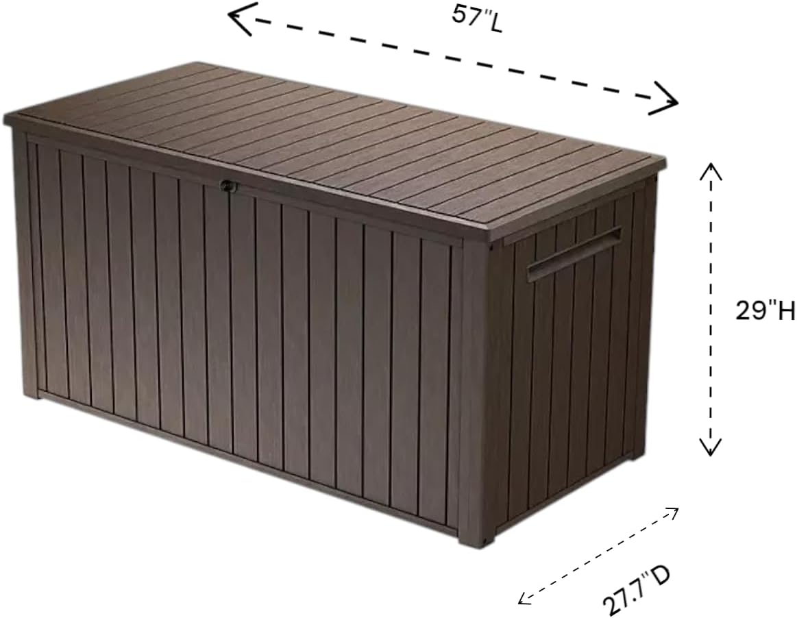 Stylish Indoor/Outdoor Storage Deck Box,Resin,Large Capacity, Weather-Resistant, Lockable lid and Side handles. (Brown, 170 Gallon)