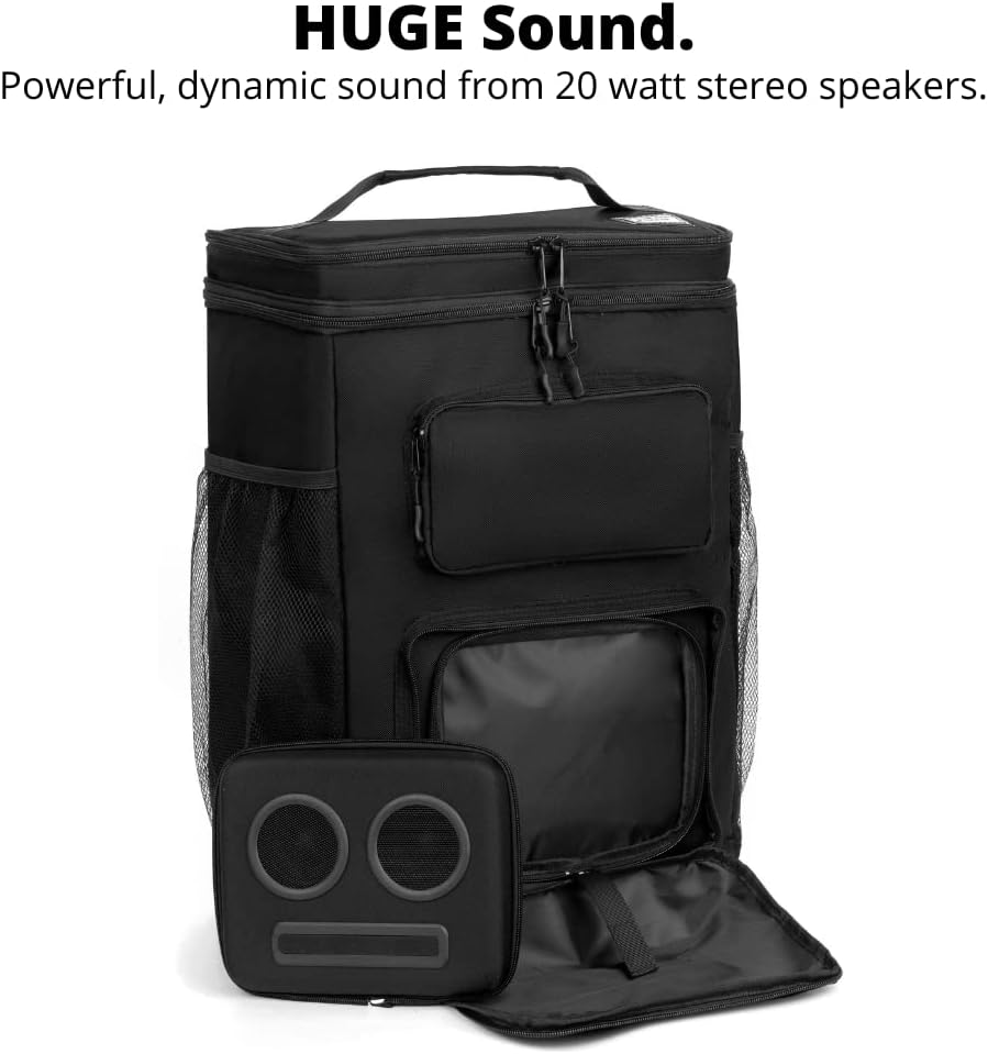 The #1 Rolling Cooler with Speakers on Amazon. 20-Watt Bluetooth Speakers for Parties/Festivals/Boat/Beach/Camping. Rechargeable, Works with iPhone & Android (Black, Latest Premium Edition)