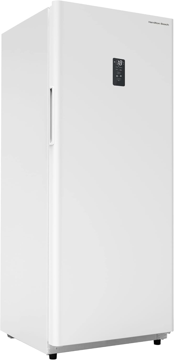 Hamilton Beach HZ4941 14 cu ft Upright Convertible Fridge/Freezer-Frost Free-Reversible Door-Removable Glass Shelves-LED Interior Light, White