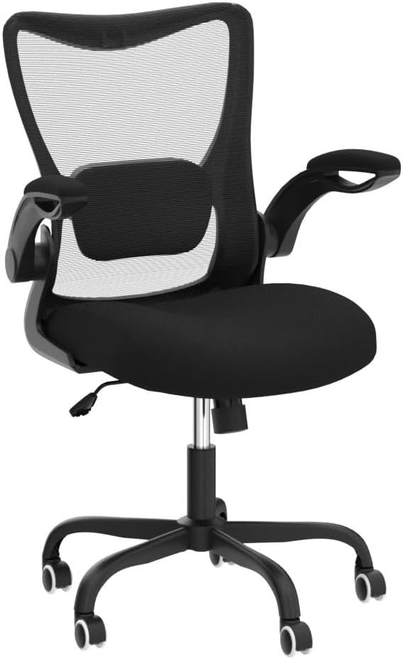 MUXX.STIL Office Chair, Ergonomic Desk Chair with Adjustable Lumbar Support and Flip up Armrest, Breathable Mesh Computer Chair for Home Office, Black