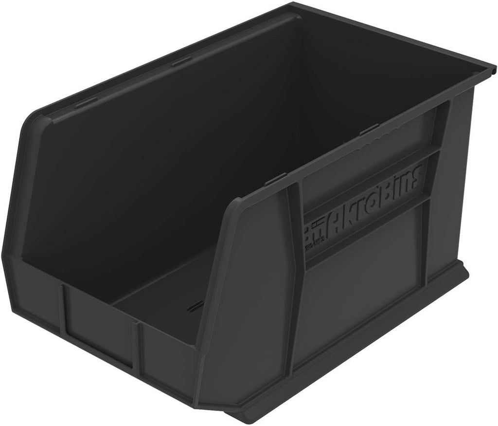 Akro-Mils 30260 AkroBins Plastic Storage Bins, Space-Saving Stackable Bins for Garage, Pantry, Craft Organization, 18' x 11' x 10', Black, 6-Pack