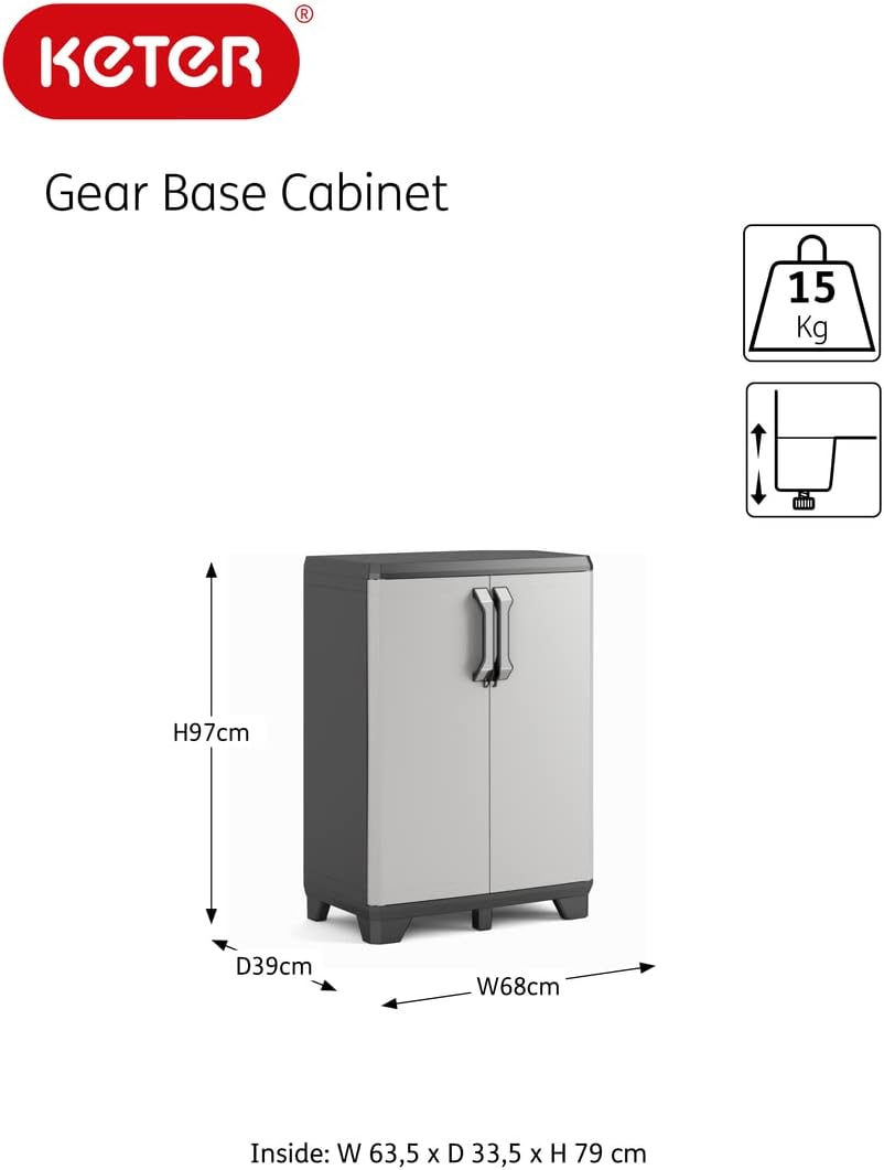 Keter Gear Wardrobe Low, Grey/Anthracite with 2 Shelves, 97 x 68 x 39 cm
