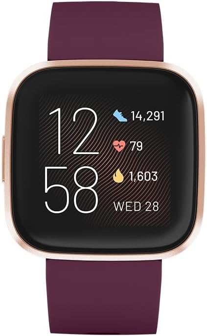 Fitbit Versa 2 Health and Fitness Smartwatch with Heart Rate, Music, Alexa Built-In, Sleep and Swim Tracking, Bordeaux/Copper Rose, One Size (S and L Bands Included)