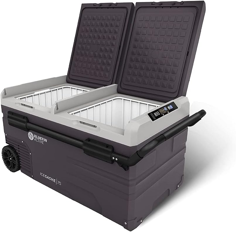 Bluefin Active Ice Cache 75L | Portable Travel Fridge | Advanced Cooling & Freezing Technology | Energy Efficient Charging | Dual Storage Compartments | Smartphone App Control | LCD Display | AC & DC