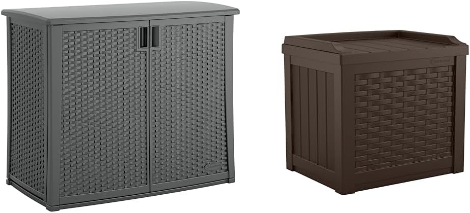 Suncast 42' Outdoor Storage Cabinet and 22 Gallon Resin Storage Seat for Patio, Deck, Yard, and Garage