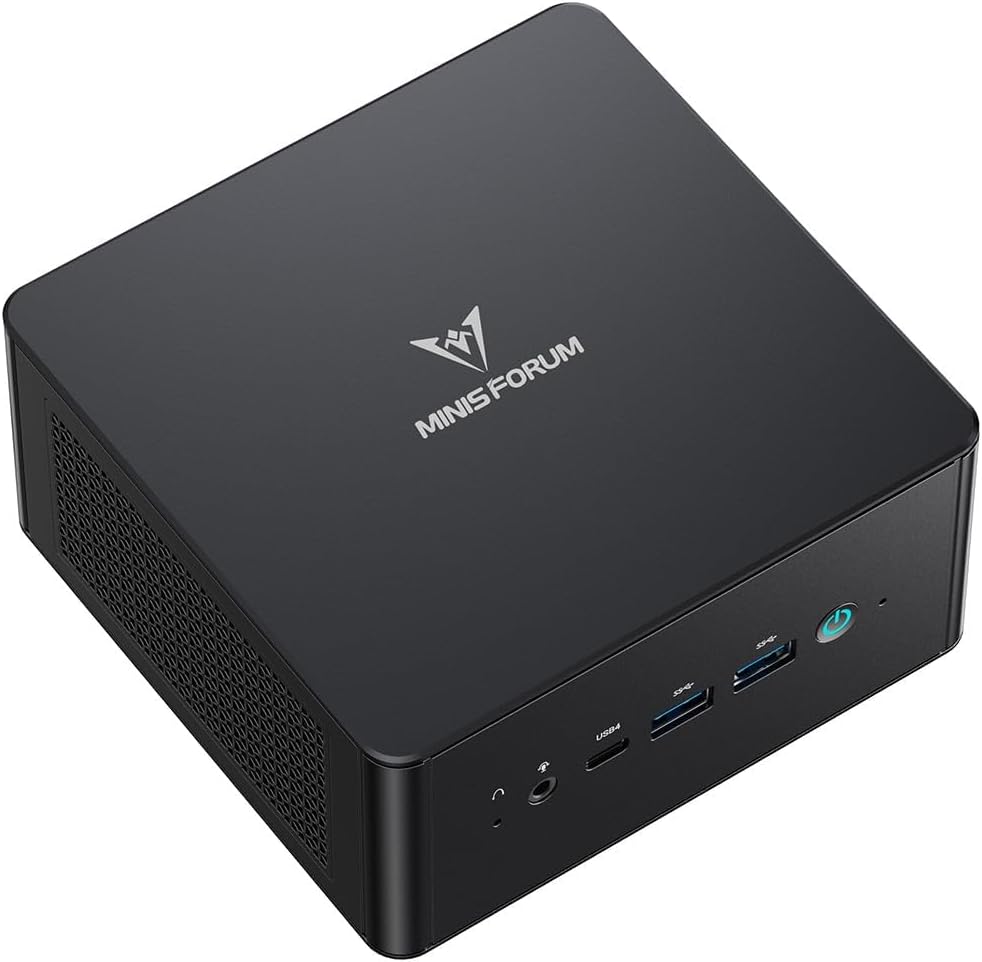 MINISFORUM DeskMimi Mini PC, Ryzen 9 8945HS 5.2GHz, 32GB DDR5 5600MHz + 1TB PCIe 4.0 SSD, Radeon 780M, Quad 4K Display(HDMI/DP1.4/USB4 х 2), Dual 2.5G LAN Mini Desktop Computer