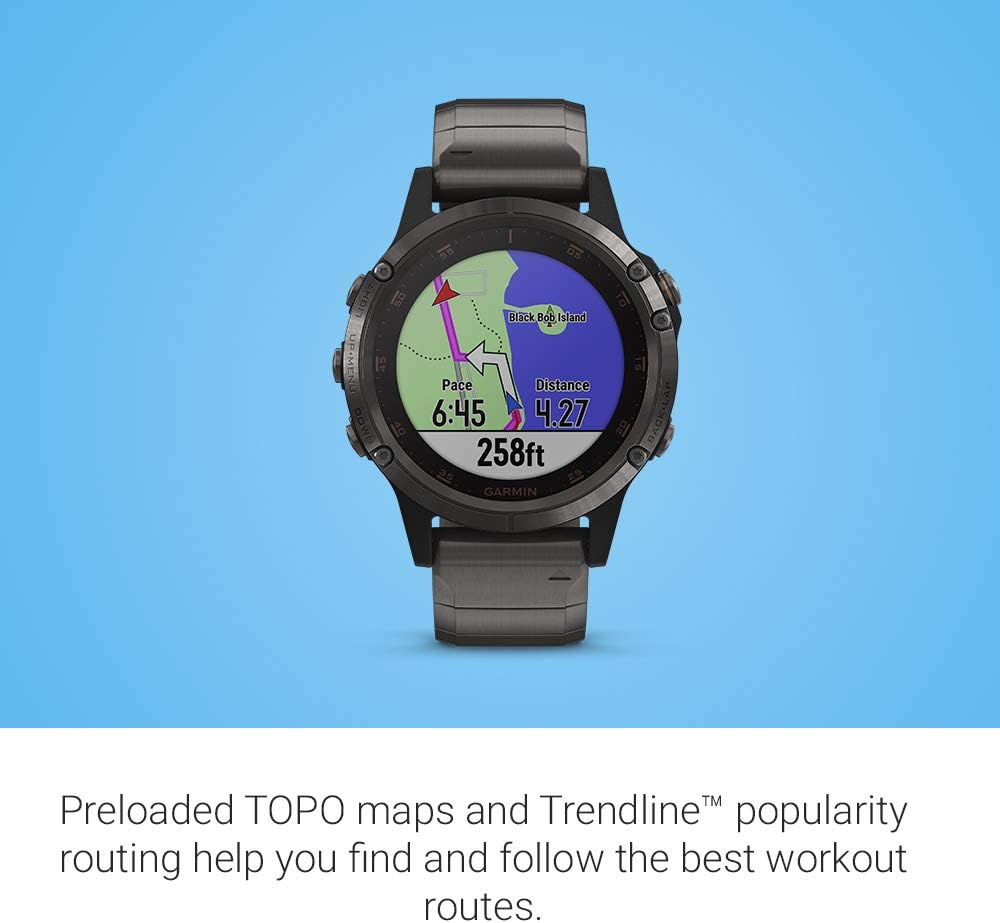 Garmin fenix 5 Plus, Premium Multisport GPS Smartwatch, Features Color Topo Maps, Heart Rate Monitoring, Music and Contactless Payment, Carbon Gray Titanium