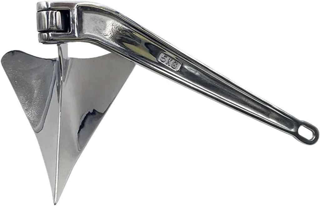 Folding Anchor, Marine High Polished Stainless Steel Heavy Anchor 5kg Boat Plough Ship,for Small Boats Canoe Paddle Boards