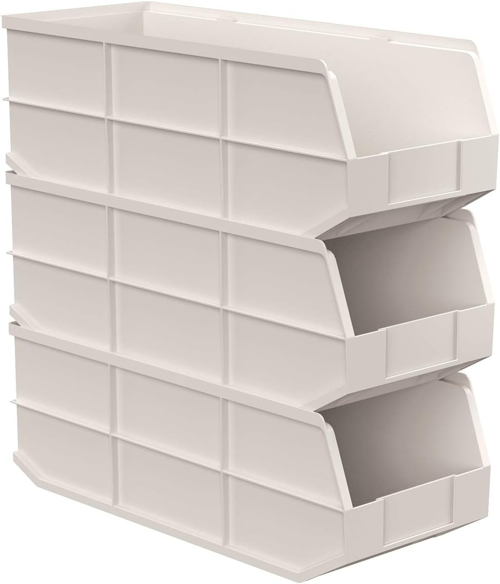 Akro-Mils 30358 1800 Series AkroBin Plastic Stacking Storage Bin, (20-1/2-Inch L x 11-Inch W x 7-Inch H), Beige, (6-Pack)